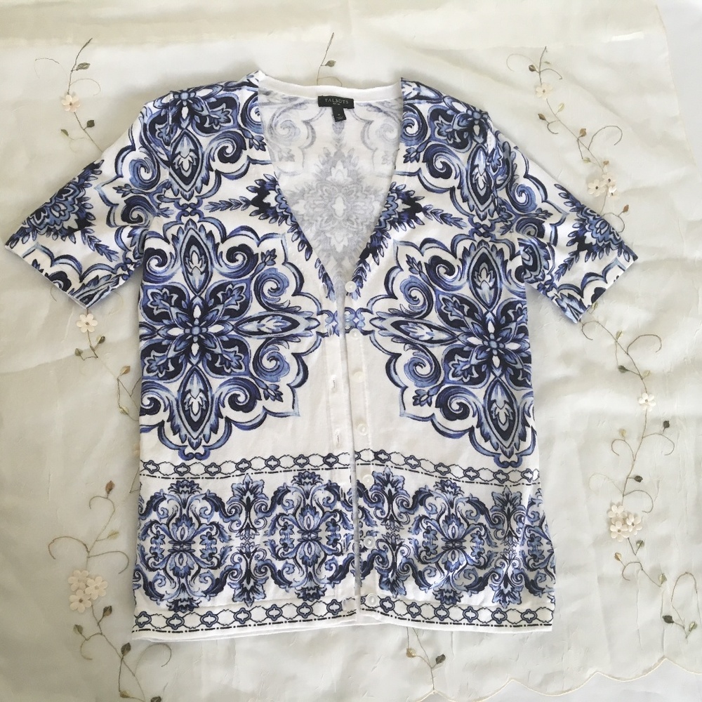Talbots Short Sleeve Blue/White Cardigan size 0P